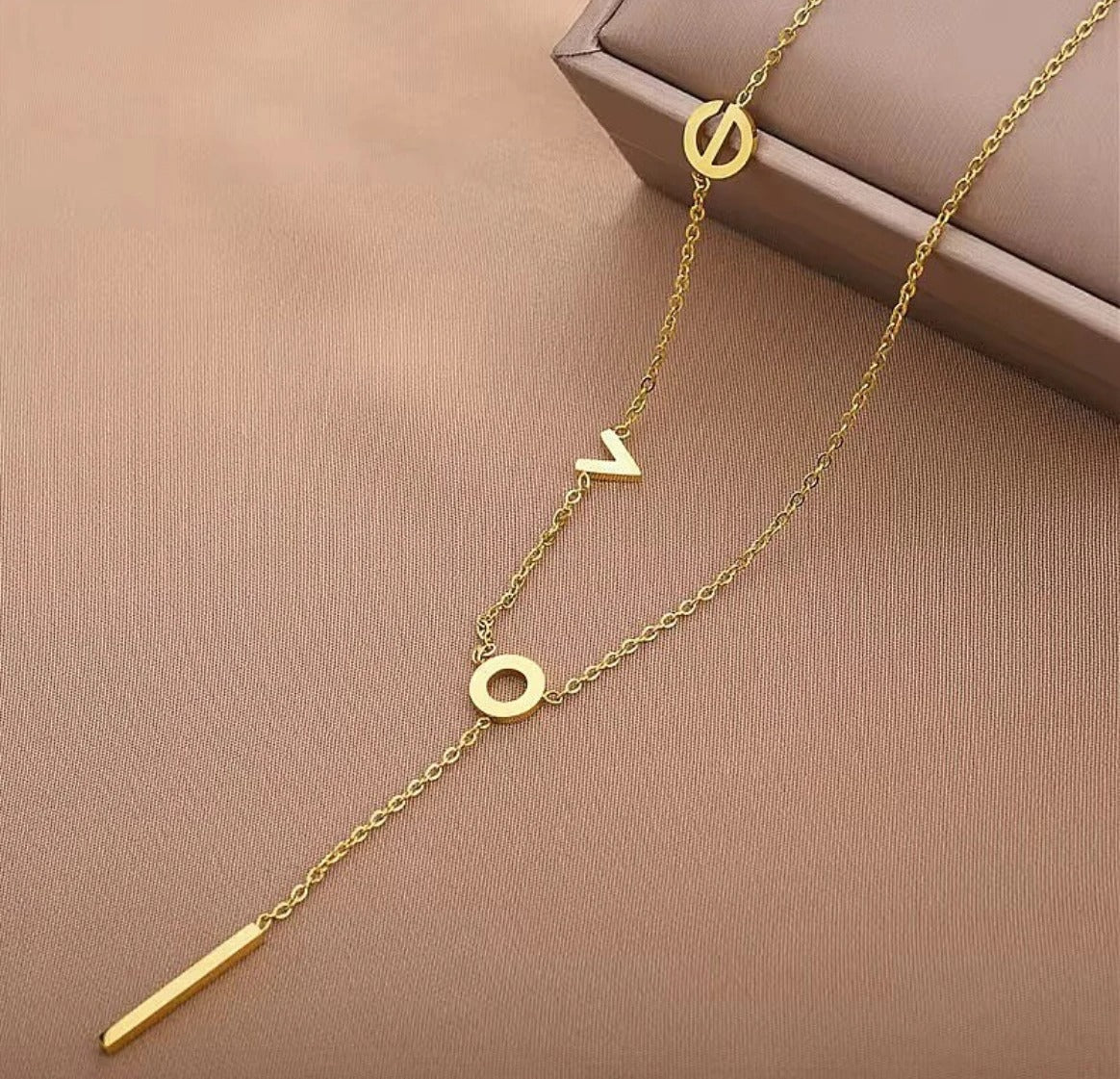 Golden Stainless Steel LOVE Pendant Necklace