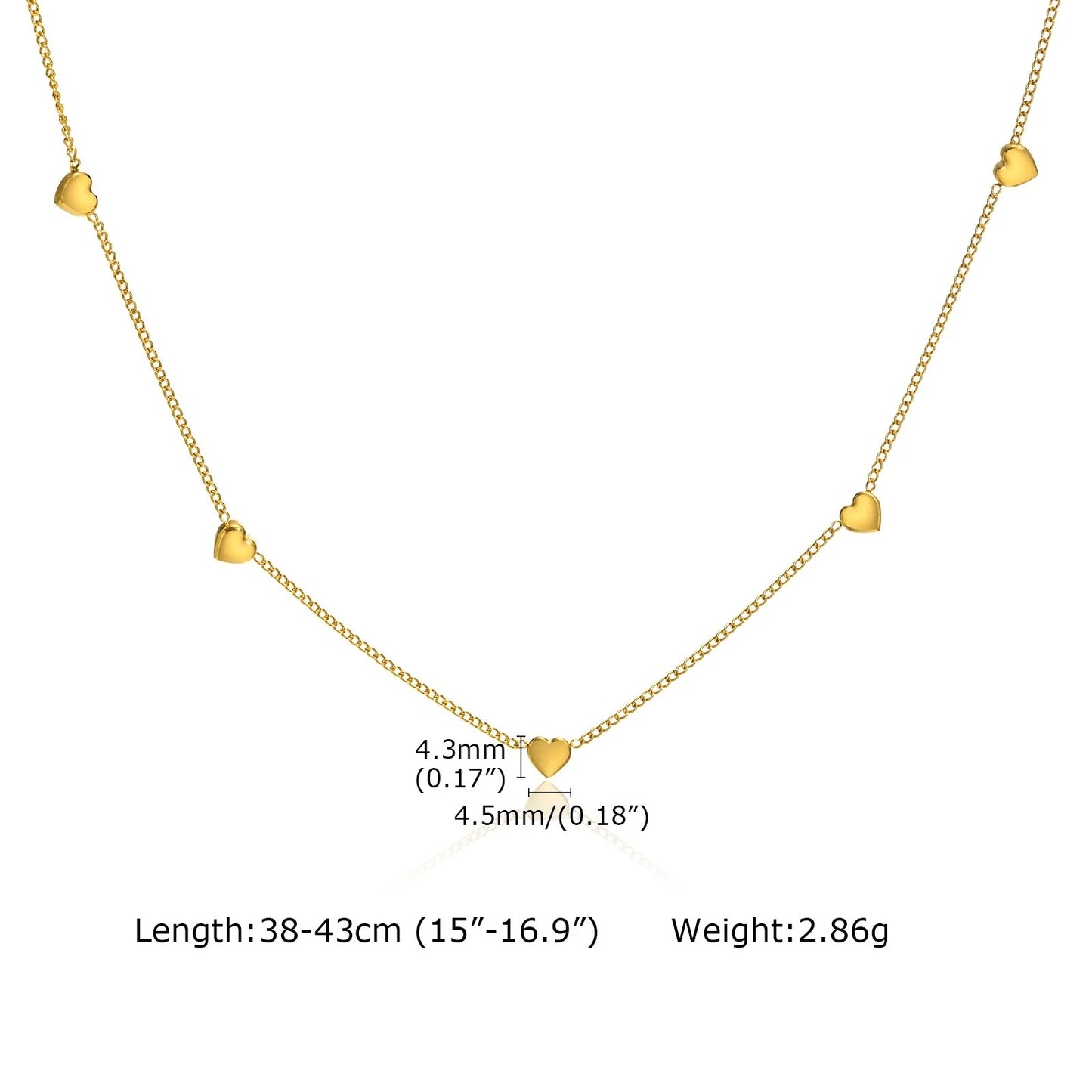 Gold Pleated Stainless Steel Mini Heart Necklace