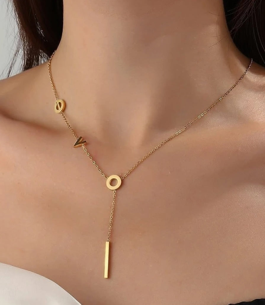 Golden Stainless Steel LOVE Pendant Necklace