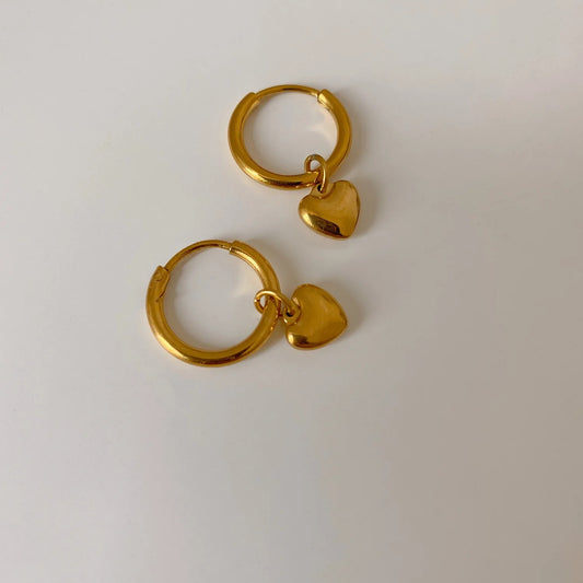 Golden Heart Charm Hoop Earrings