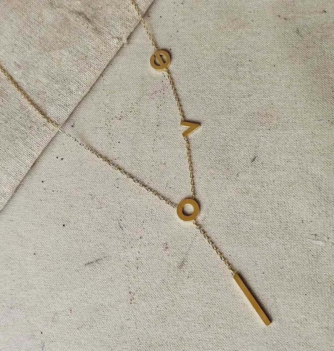 Golden Stainless Steel LOVE Pendant Necklace