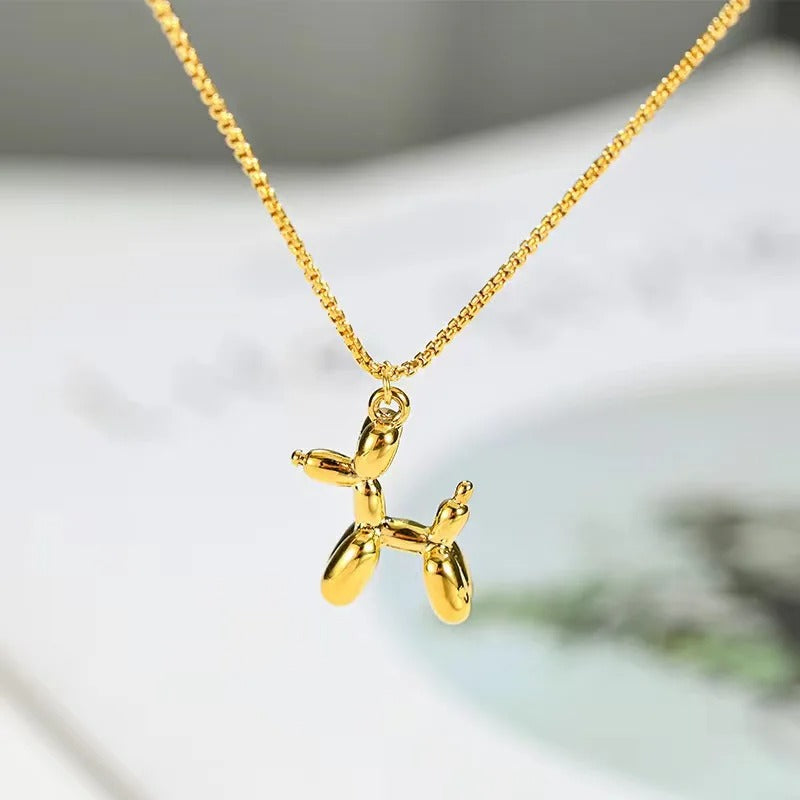 Gold Pleated Balloon Dog Pendant Necklace