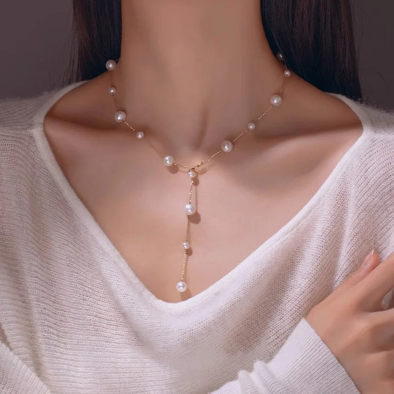 Elegant Pearl Drop Chain Necklace