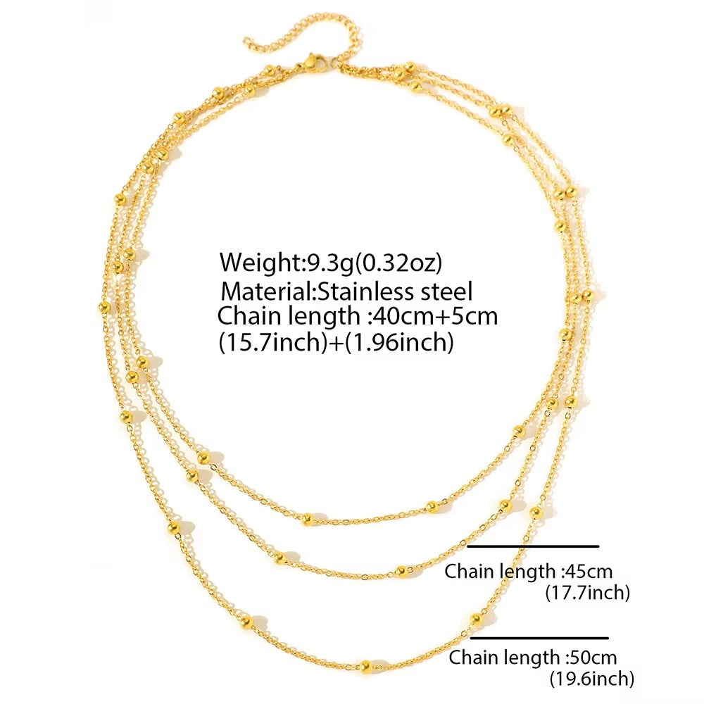 Triple Layer Beaded Chain Necklace