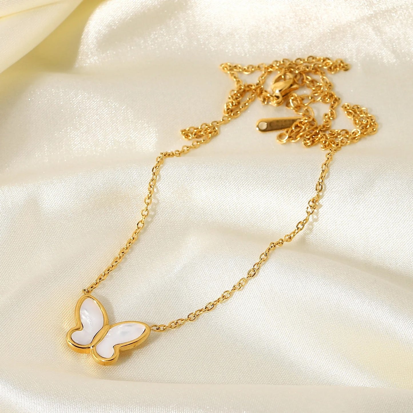 White Butterfly Gold Pendant Necklace