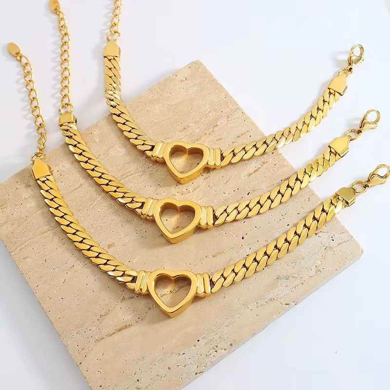 Golden Heart Link Chain Bracelet
