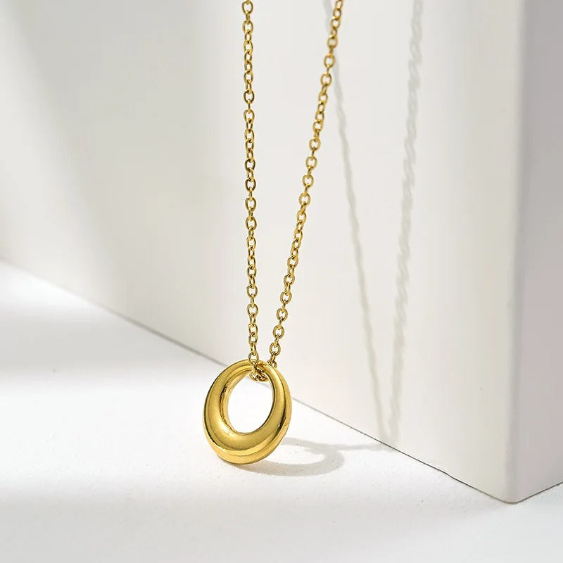 Golden Crescent Circle Pendant Necklace