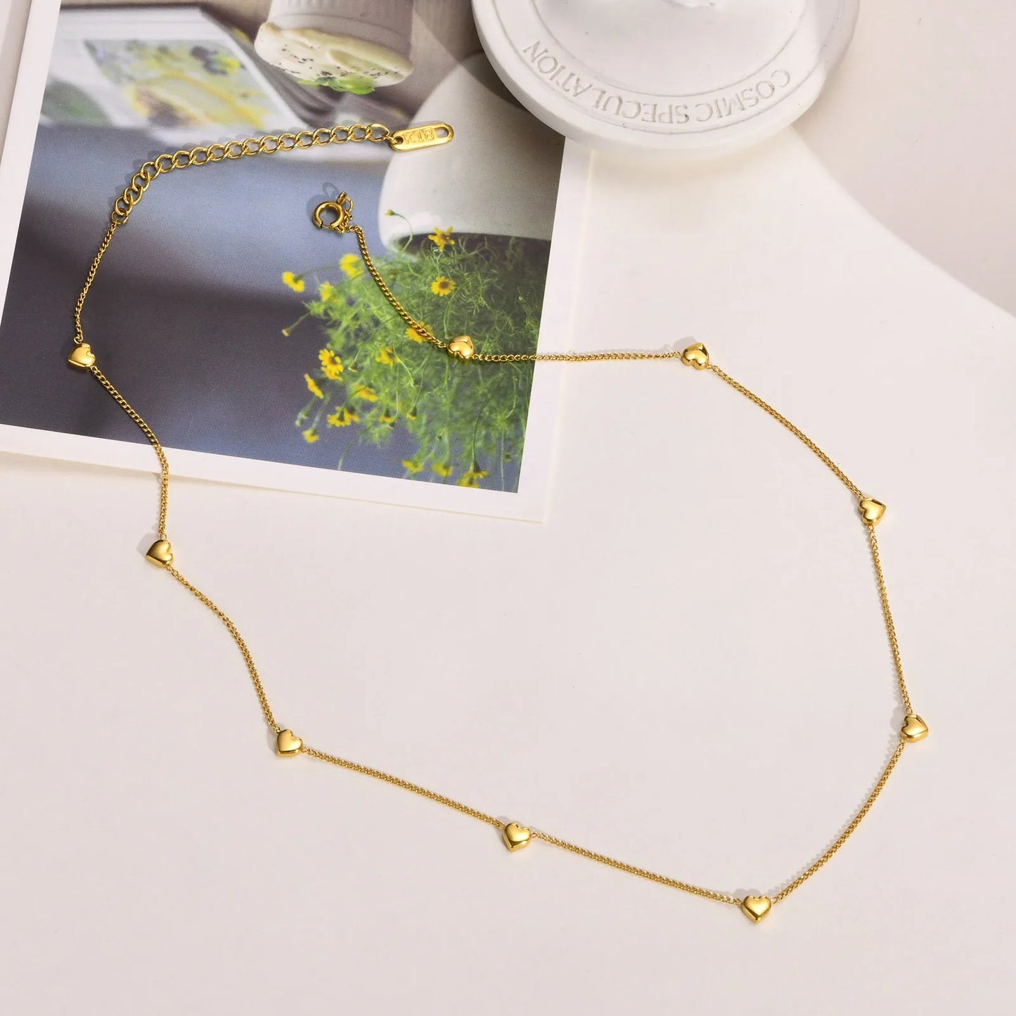 Gold Pleated Stainless Steel Mini Heart Necklace