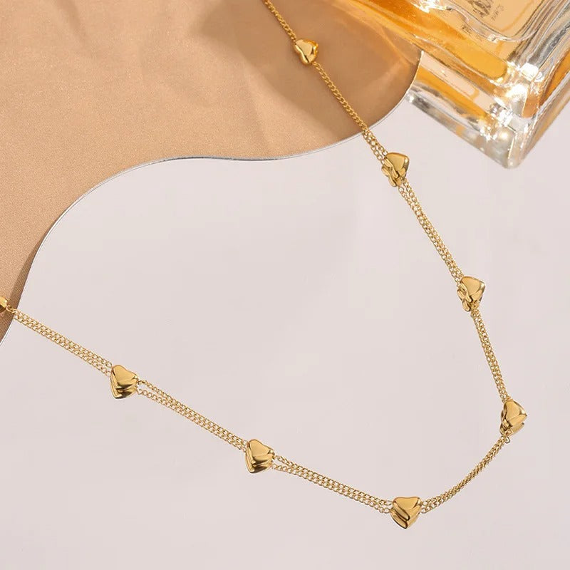 Gold Pleated Stainless Steel Mini Heart Necklace