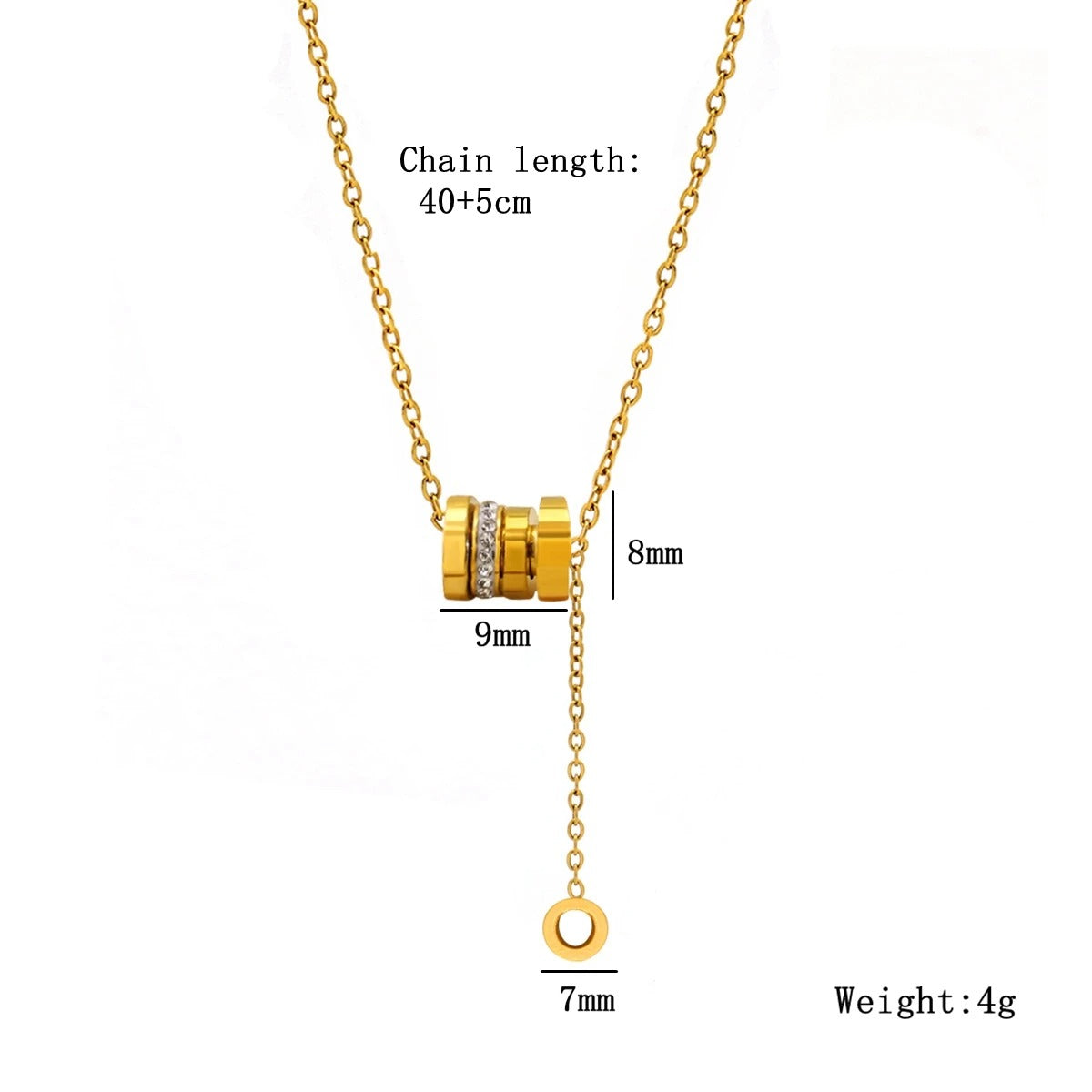 Golden Crystal Ring Pendant Necklace with Drop Chain Design