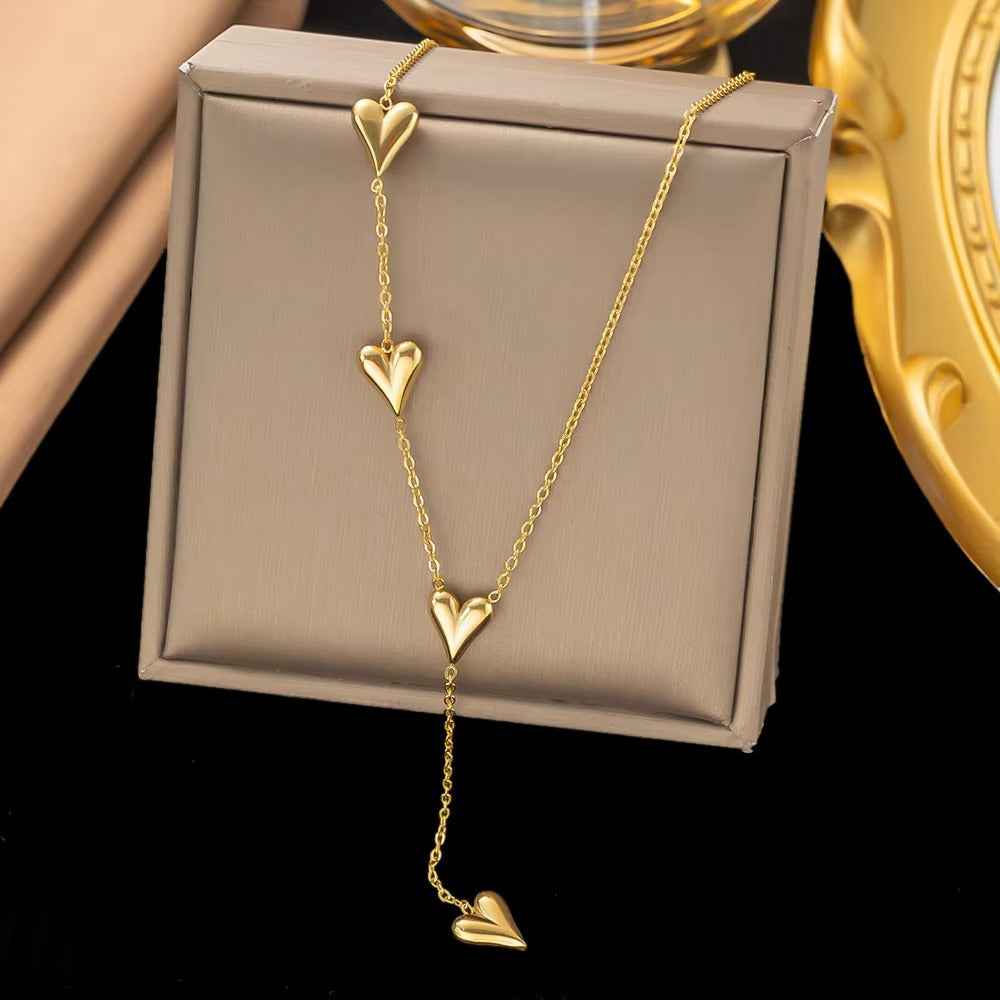 Heart Charms Y Shaped Minimal Necklace
