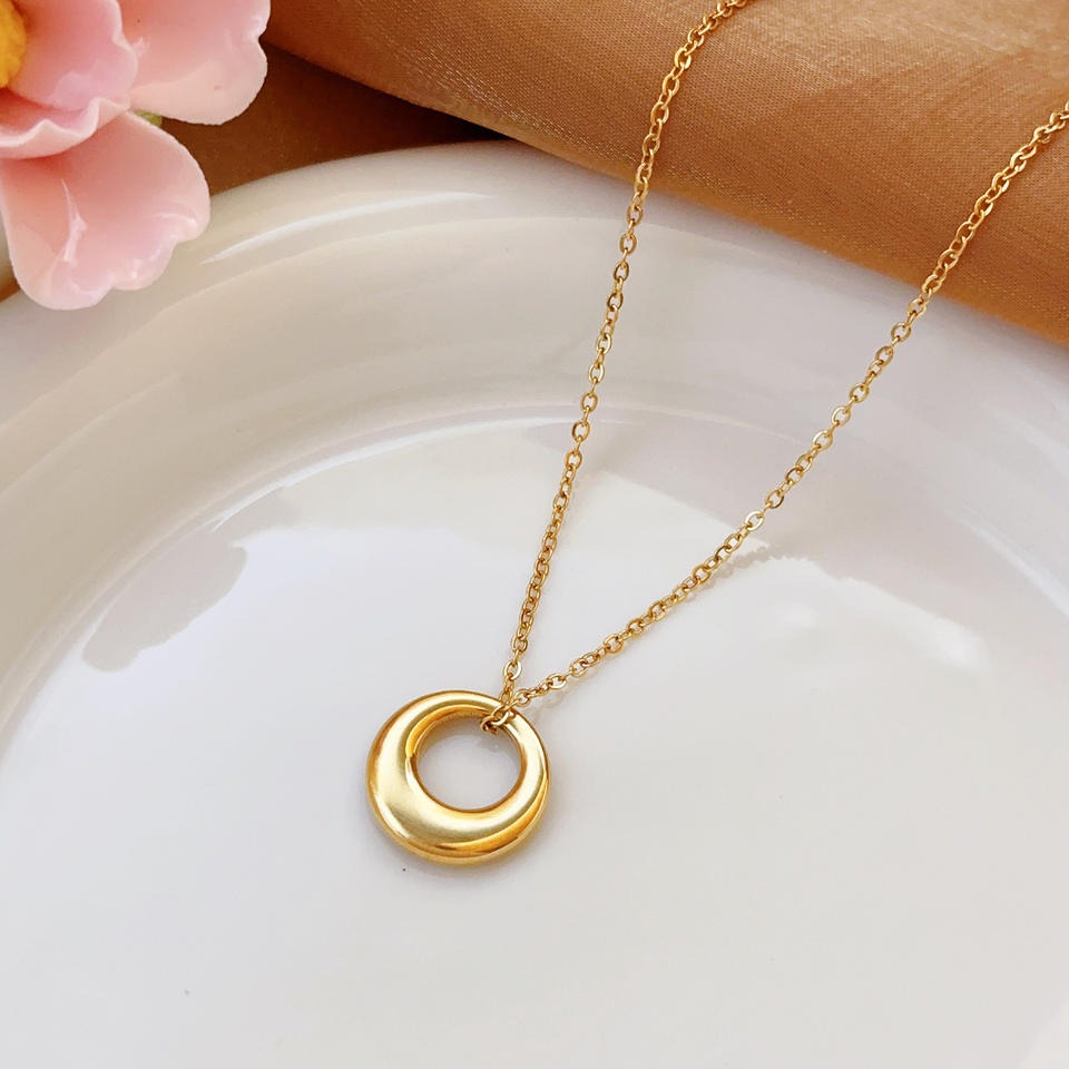 Golden Crescent Circle Pendant Necklace