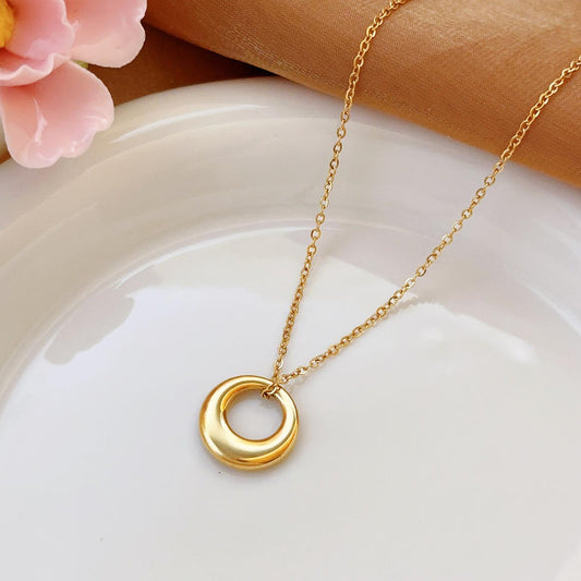 Golden Crescent Circle Pendant Necklace