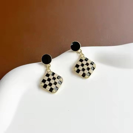 Korean Luxury Checkerboard Bead Earrings