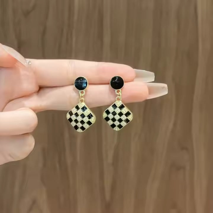 Korean Luxury Checkerboard Bead Earrings