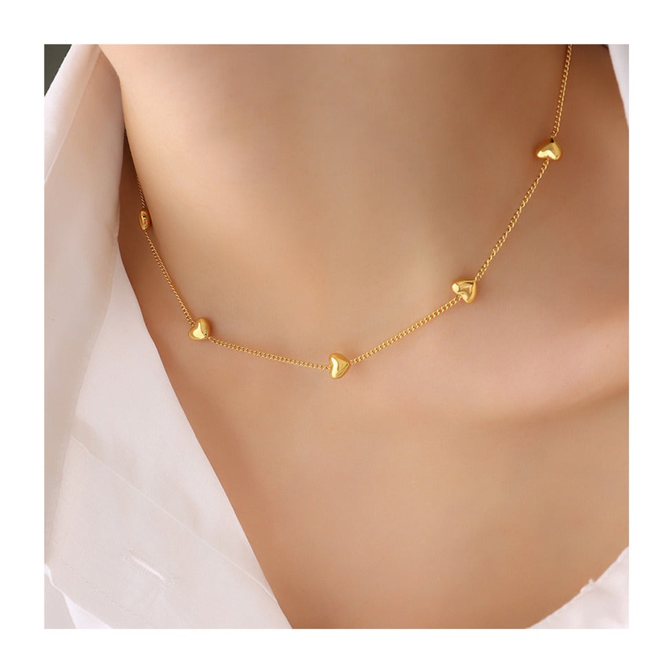 Gold Pleated Stainless Steel Mini Heart Necklace