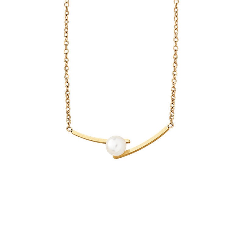 Golden Bar Pearl Pendant Necklace