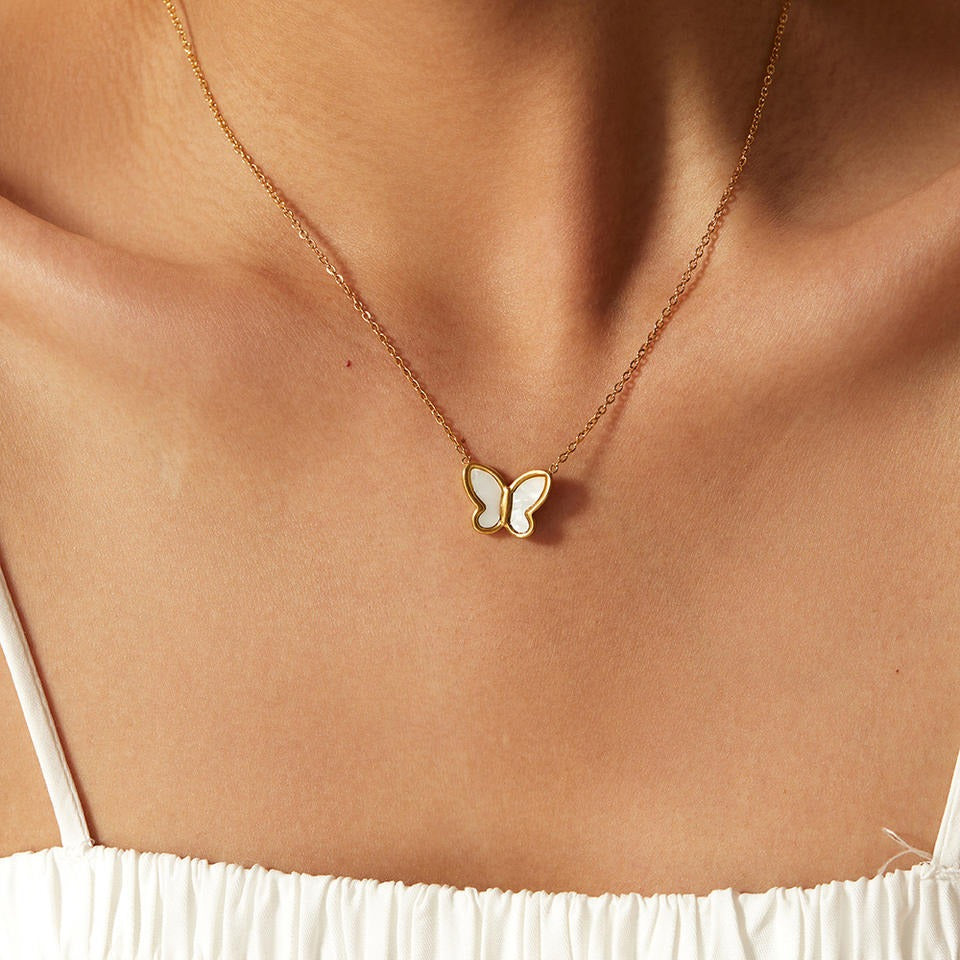 White Butterfly Gold Pendant Necklace