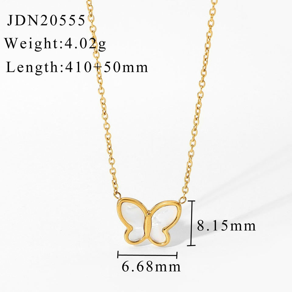 White Butterfly Gold Pendant Necklace