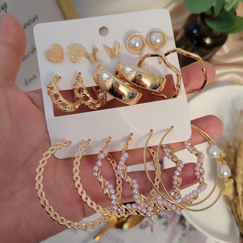 6pcs Geometric Circle & Faux pearl Earrings Set