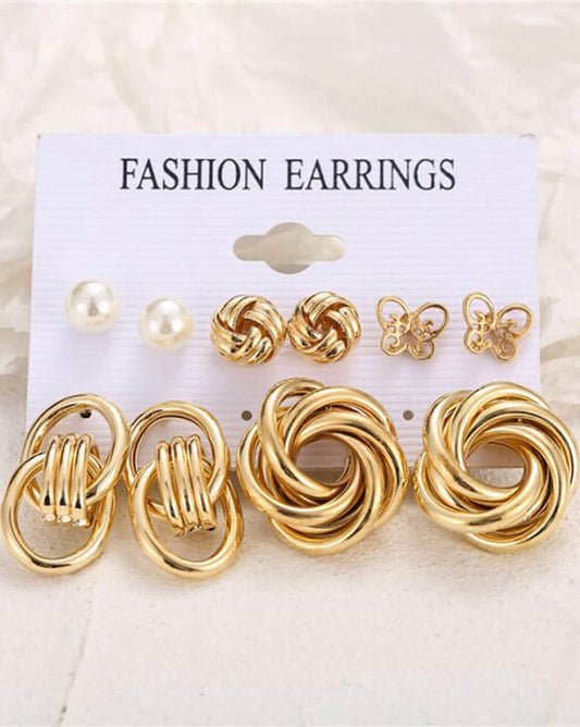 5pcs Geometric Circle & Faux pearl Earrings Set