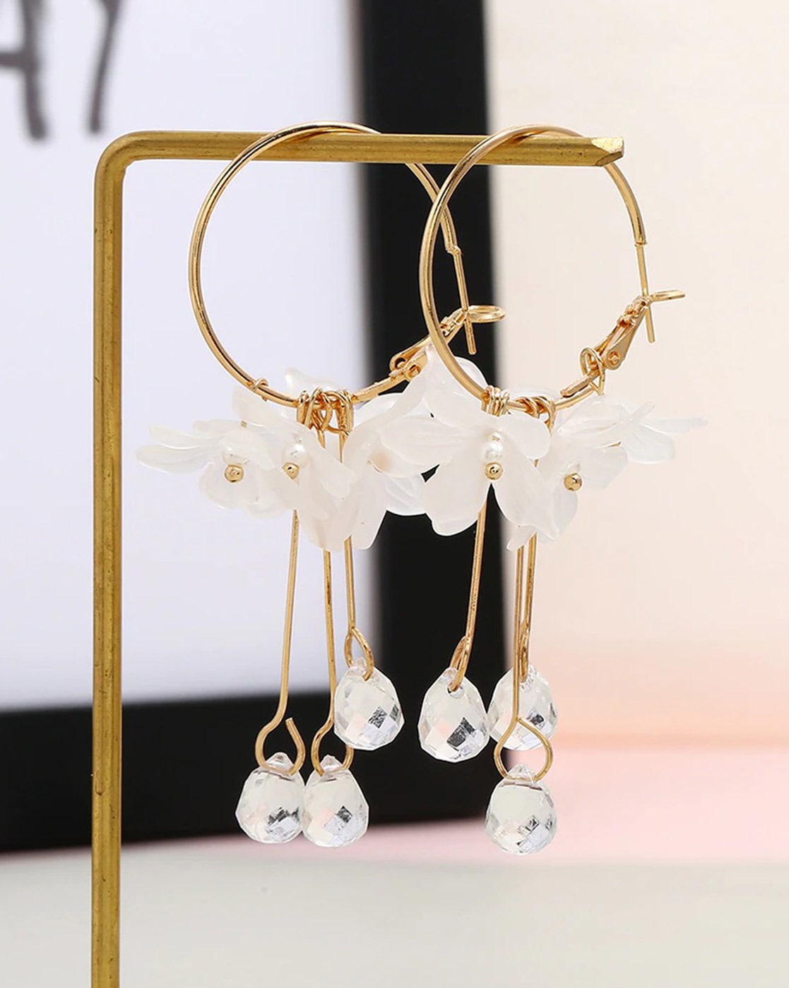 Gold-Plated Floral Hoop Earrings