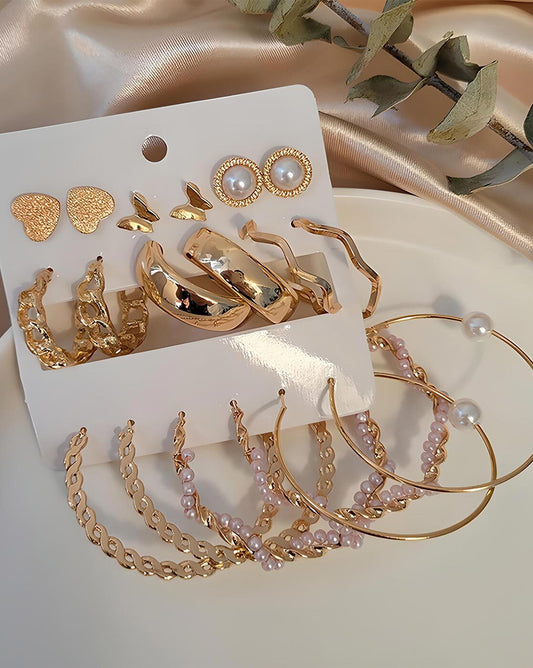 6pcs Geometric Circle & Faux pearl Earrings Set