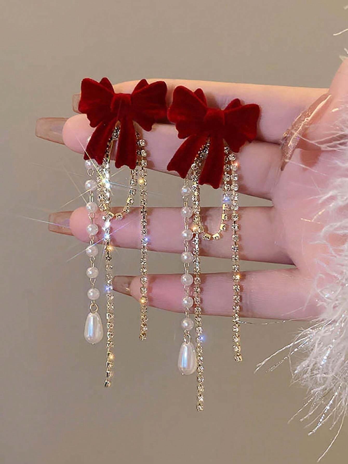 Long Bow Tassel Earrings