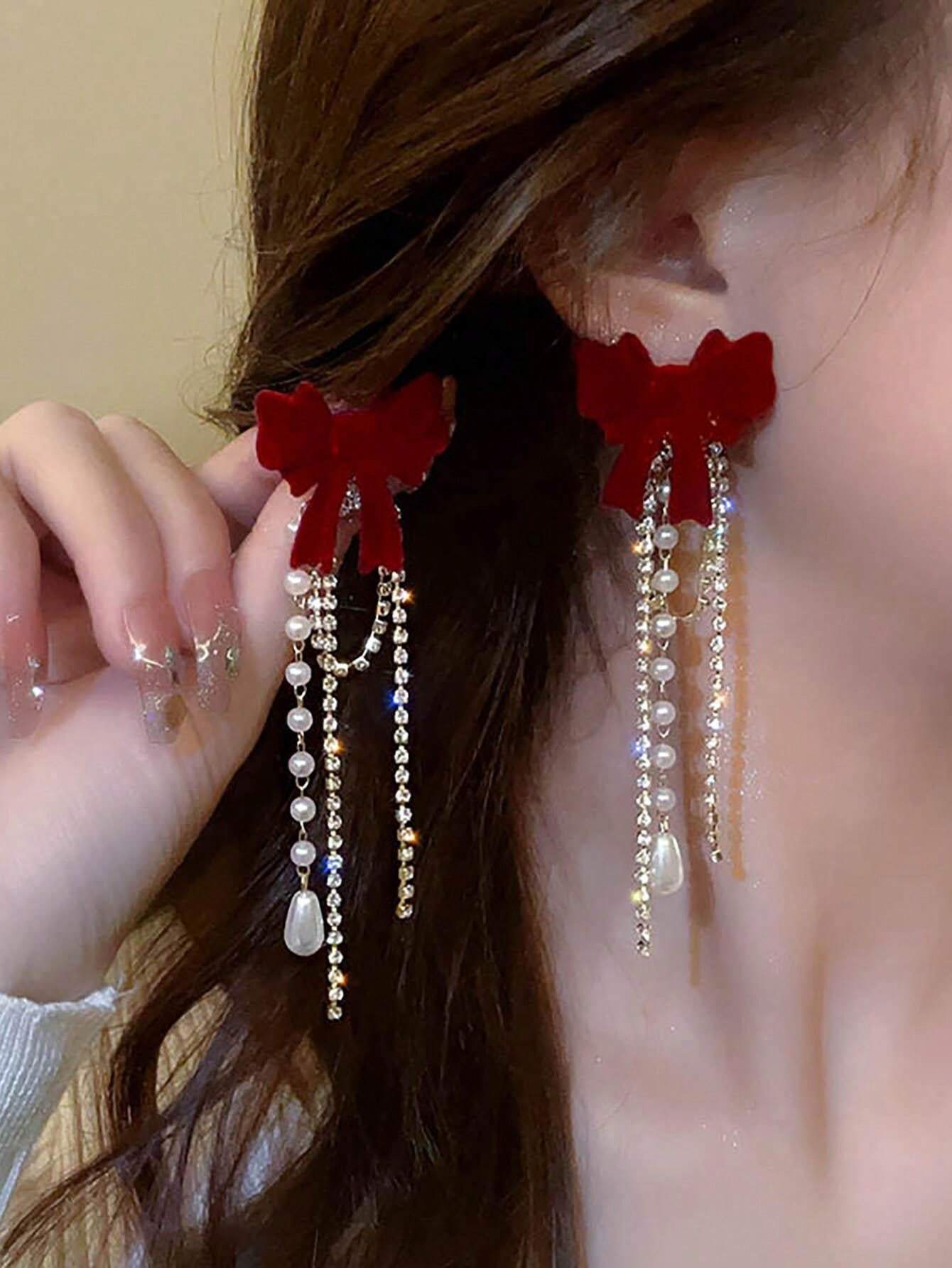 Long Bow Tassel Earrings