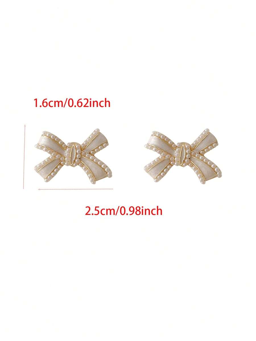 Korean Bow Stone Stud Earrings