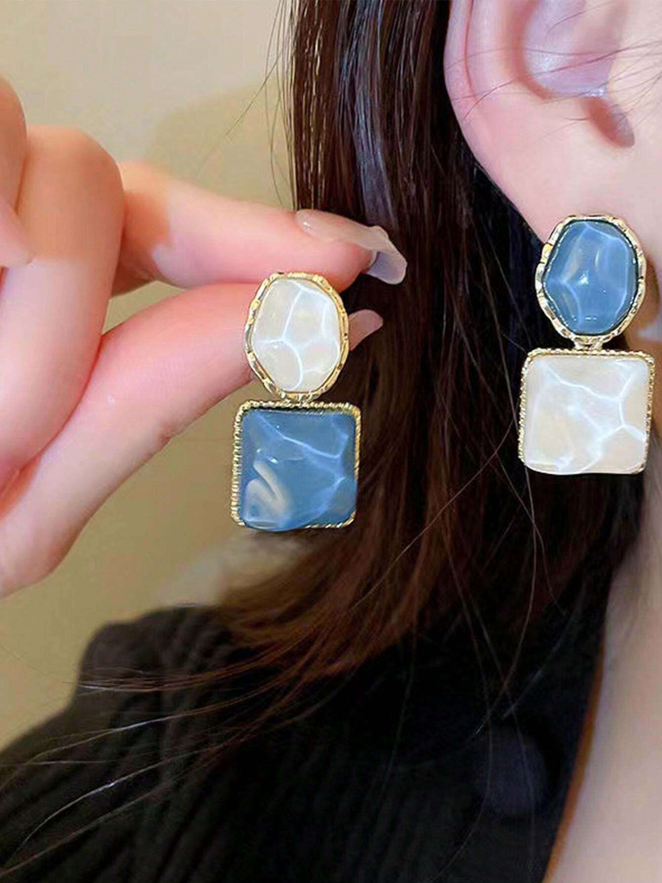 Lisa Asymmetric Blue Exaggerated Earrings