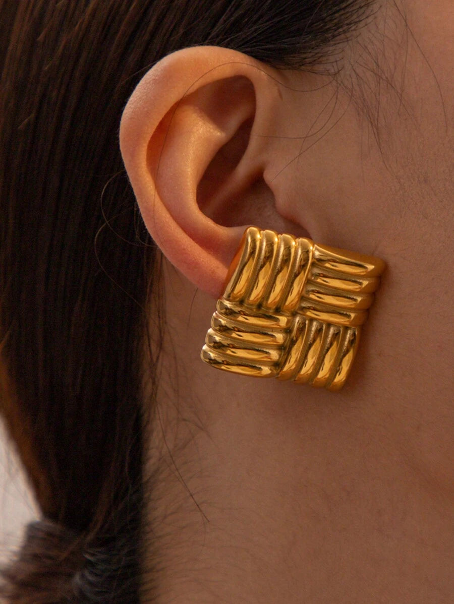 Square Golden Earrings | Waterproof & Tarnish Free