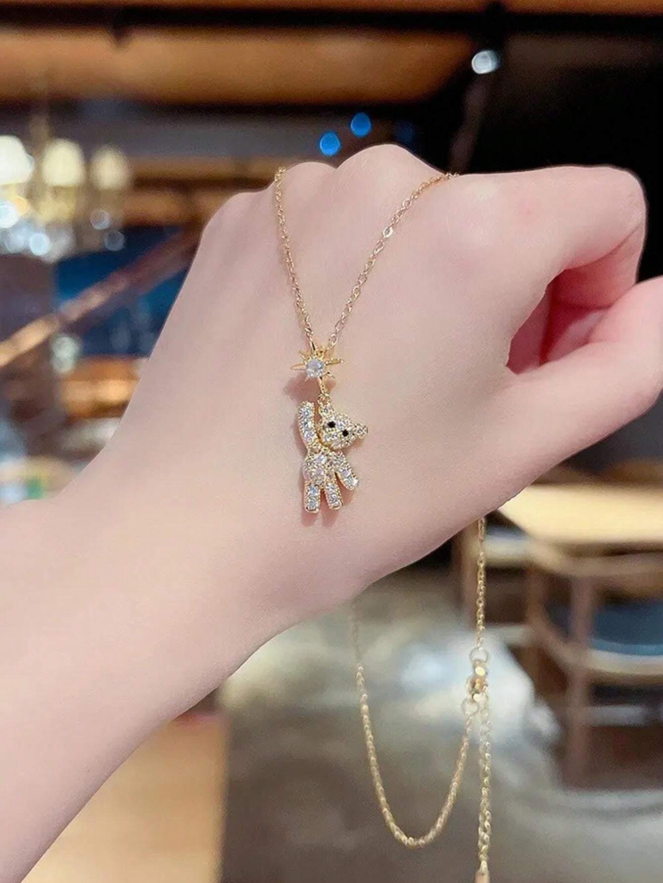 Luxury Exquisite Diamond Bear Pendant Necklace