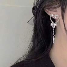 Heart & Bowknot Long Tassel Crystal Earrings