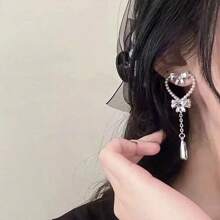 Heart & Bowknot Long Tassel Crystal Earrings