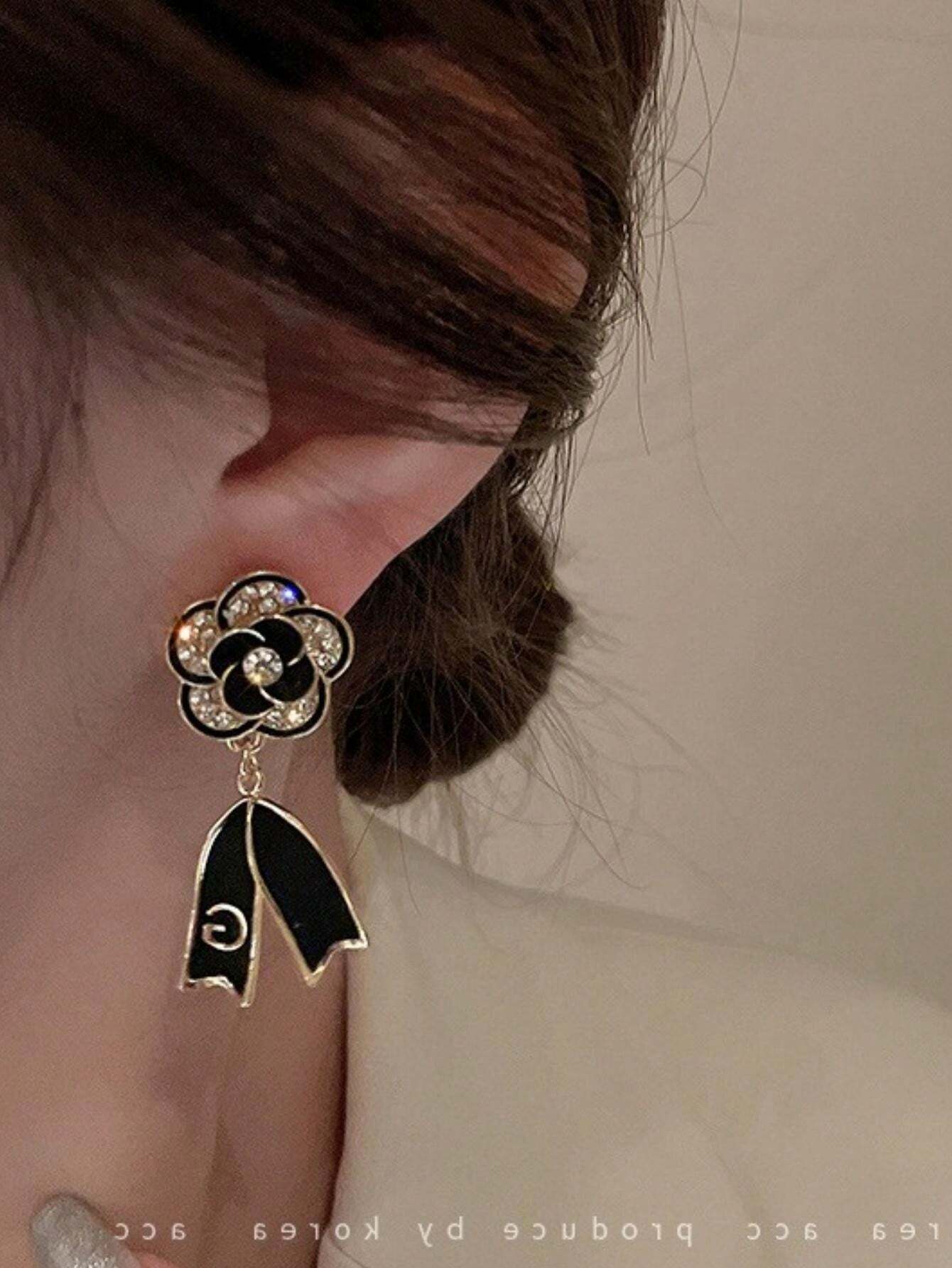 Black Rose Bow Knot Earrings