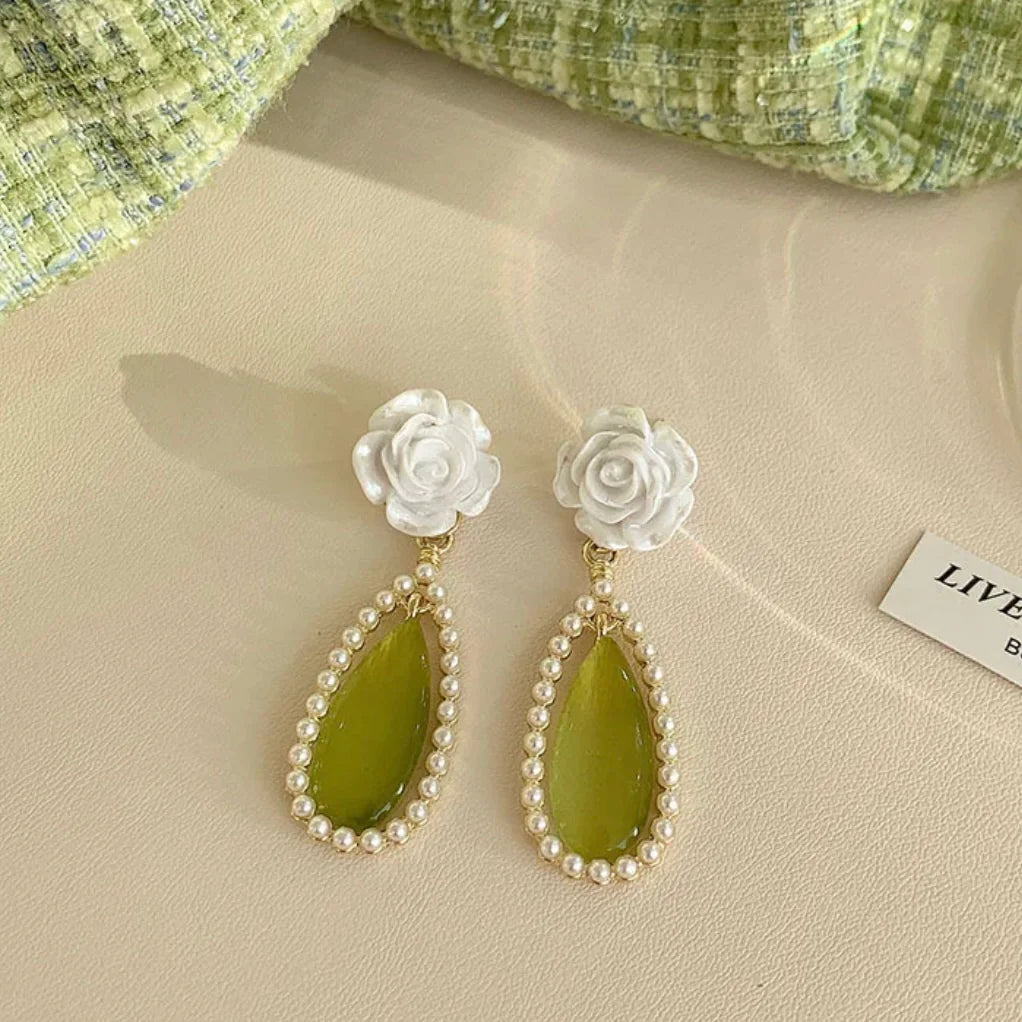 French Elegant Soft White Rose Pearl Green