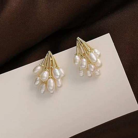 Gold Plated Beautiful Pearl Vine Korean Drop Earrings