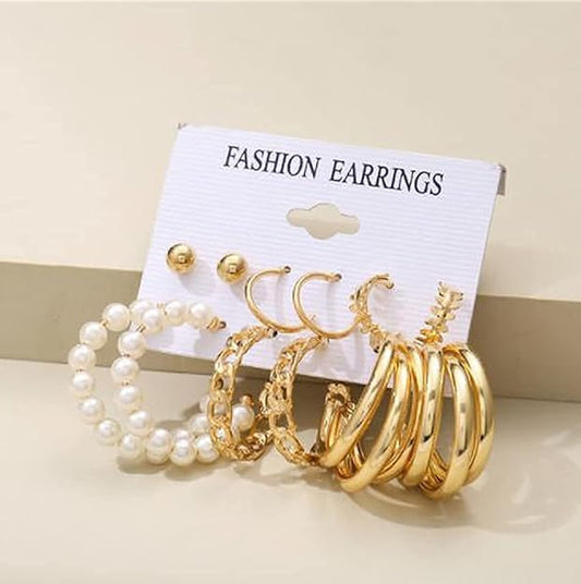 6pcs Geometric Circle & Faux pearl Earrings Set