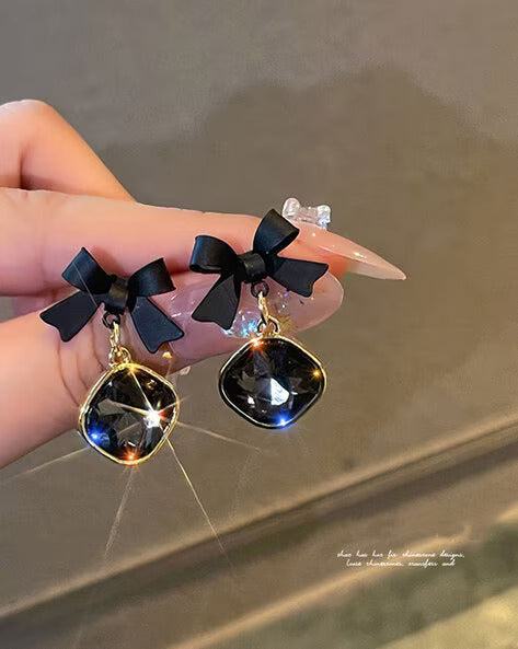 Crystal Black Bow Earring