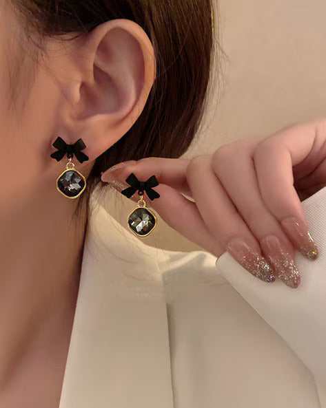 Crystal Black Bow Earring