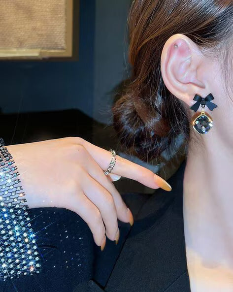 Crystal Black Bow Earring