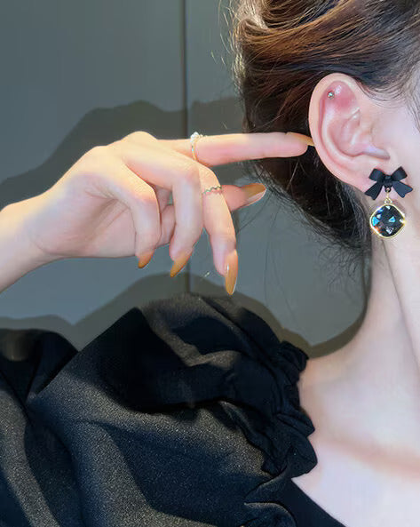 Crystal Black Bow Earring