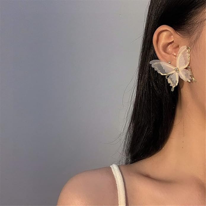 White Organza French Butterfly Earrings