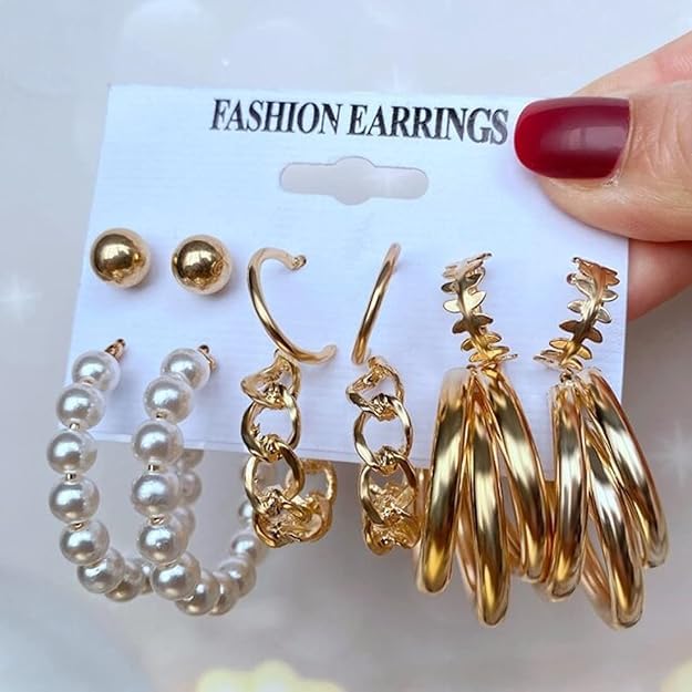6pcs Geometric Circle & Faux pearl Earrings Set