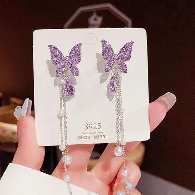 Butterfly Crystal Bead Tassel Earrings