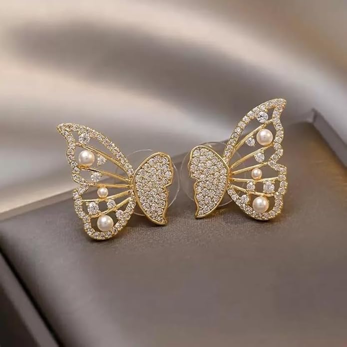 Gold-Plated Butterfly Stud Earrings