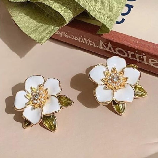 Korean White Flower Earrings