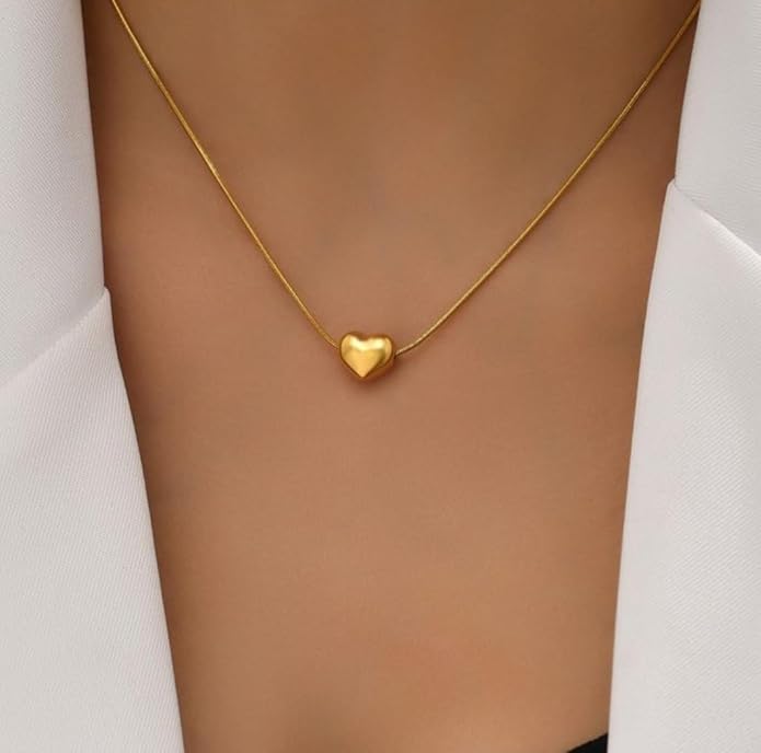 Dainty Heart Gold Pleated Necklace