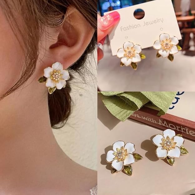 Korean White Flower Earrings